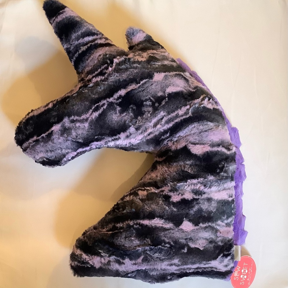 Sew Sweet Minky, Purple and Black Unicorn Plush Pillow